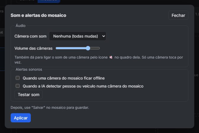 Janela Som e alertas do mosaico