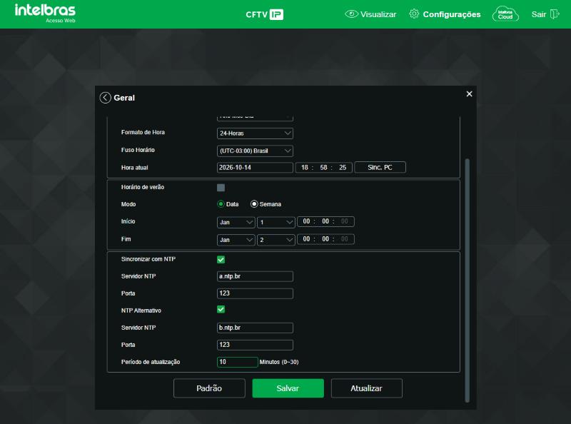 Tela Geral com NTP e NTP alternativo marcados