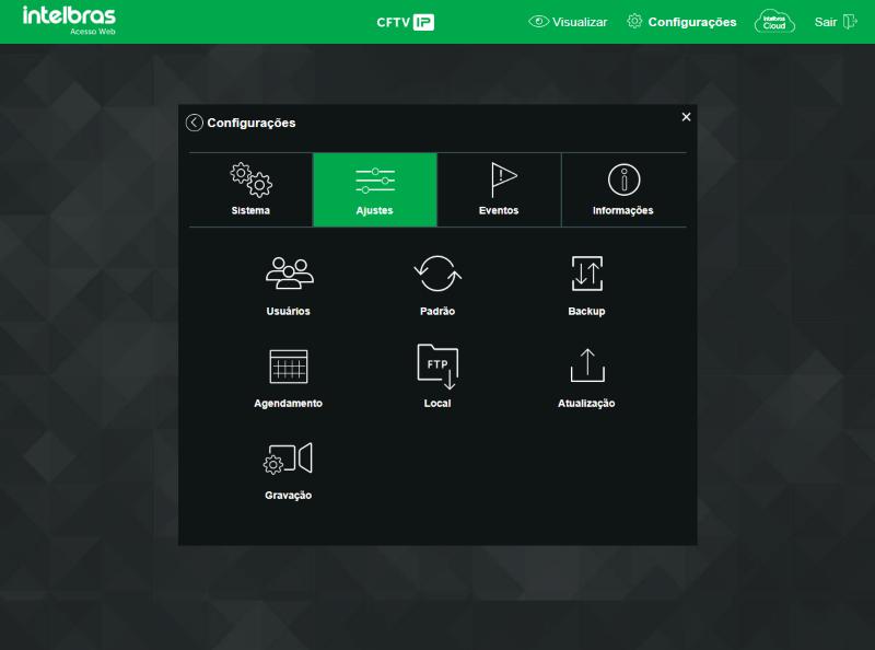 Menu Configurações na aba Ajustes